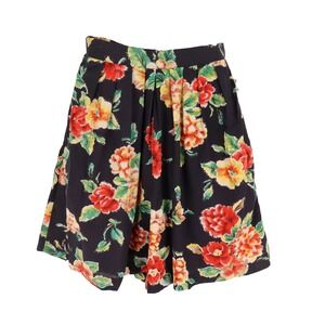 Nouveau Pleated Shorts Womens PM Black Colorful Floral Stretch Waist Pockets NWT